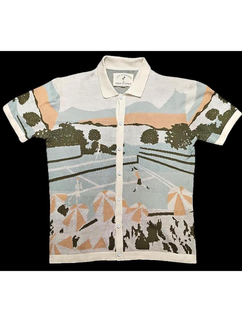 Lost in Paradise Free Planet Scenic Knit Shirt Size L – Preowned - Read